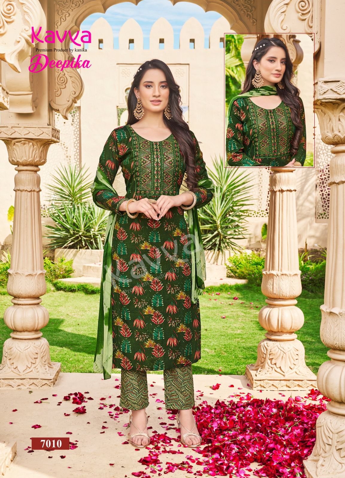 Kavya Deepika Vol 7 Embroidery Straight Cut Kurti With Bottom Dupatta